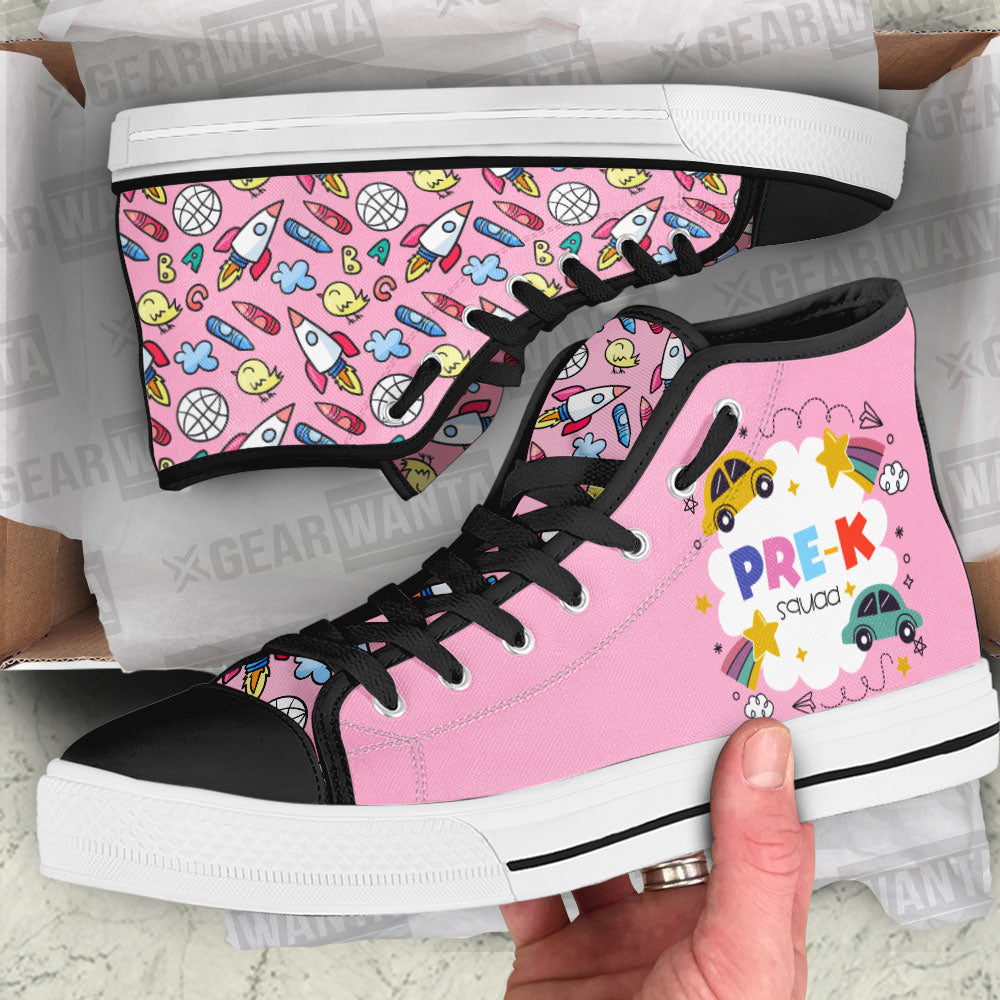Pre-K Squad Kindergarten Teacher High Top Shoes Custom Grabiiva