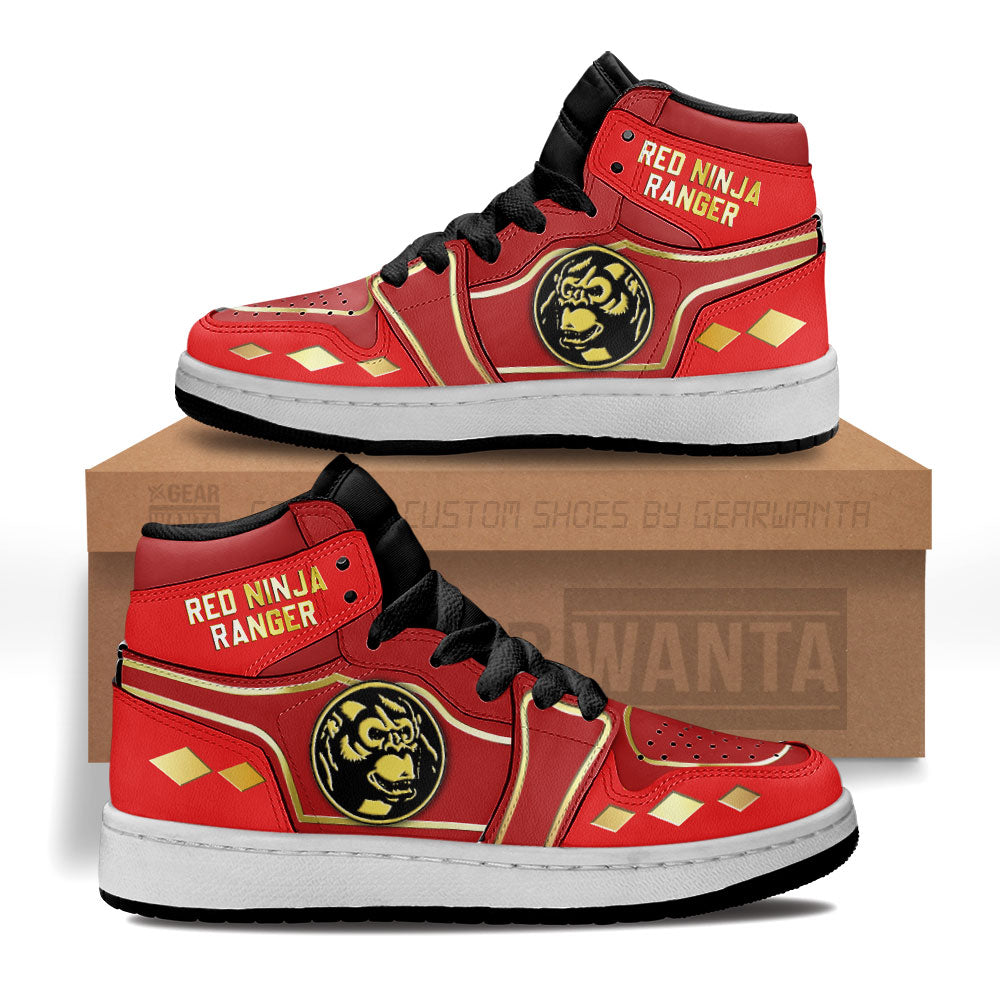 Red Ninja Ranger Mighty Morphin Kid J1s Sneakers Custom For Kids Grabiiva