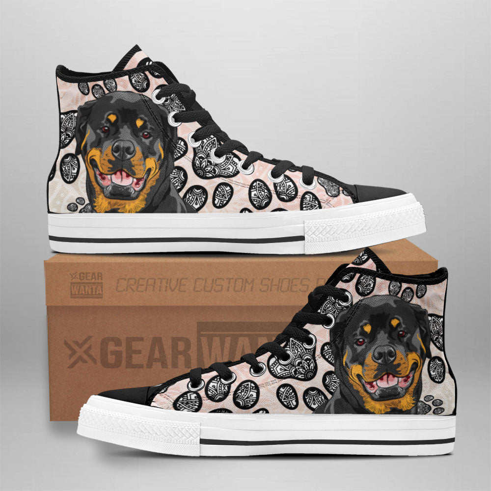 Rottweiler High Top Shoes Custom Black And White Mandala Grabiiva