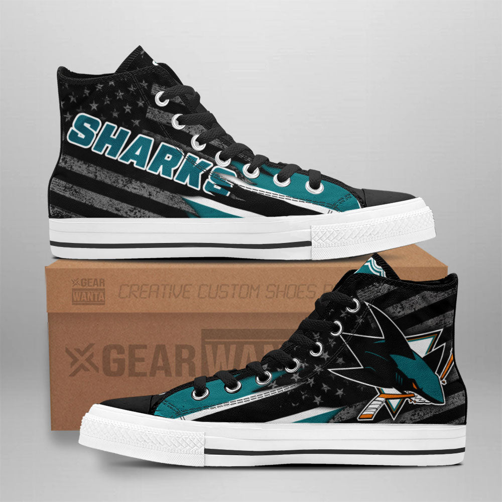 San Jose Sharks High Top Shoes Custom American Flag Sneakers Grabiiva