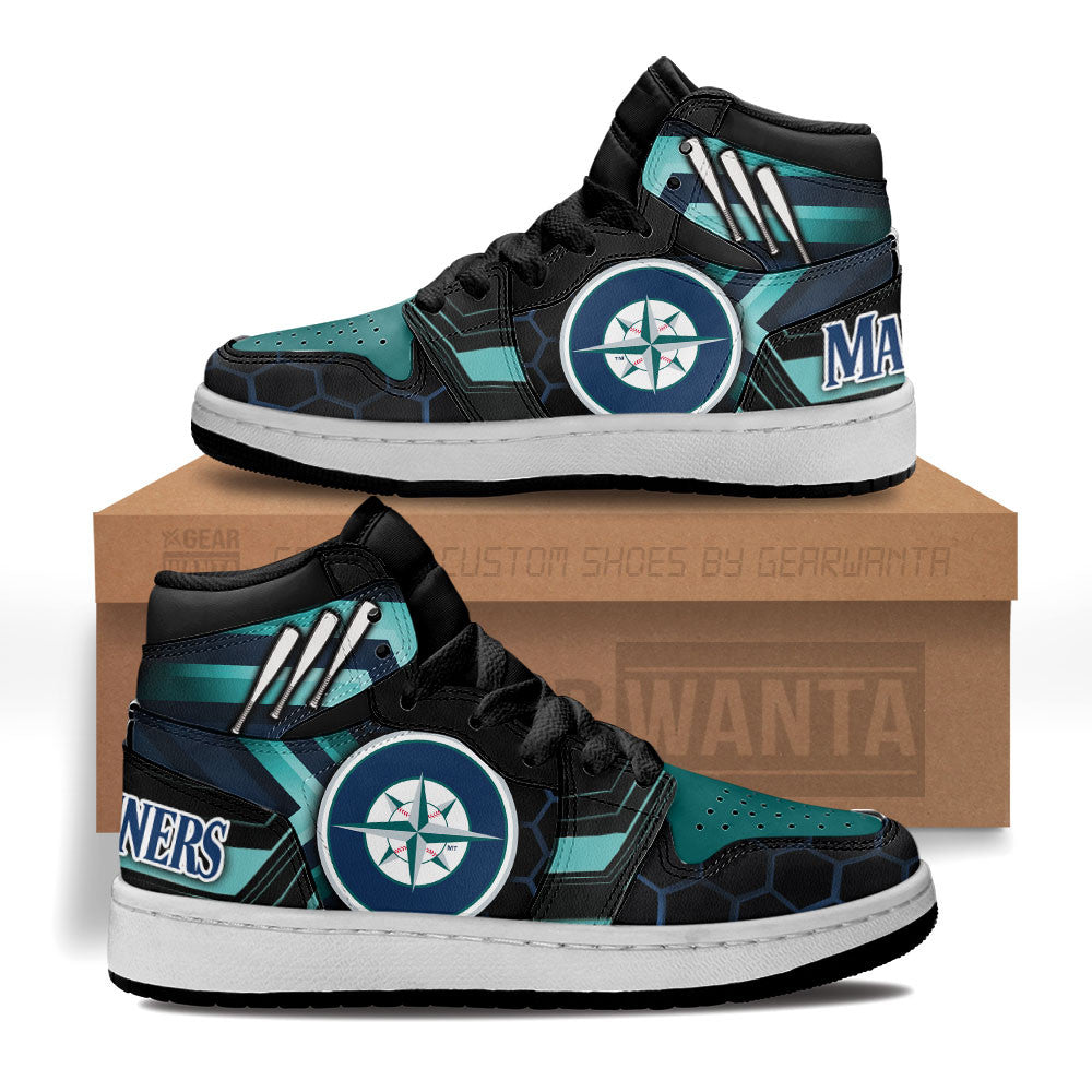Seattle Mariners Kid J1s Sneakers Custom Grabiiva