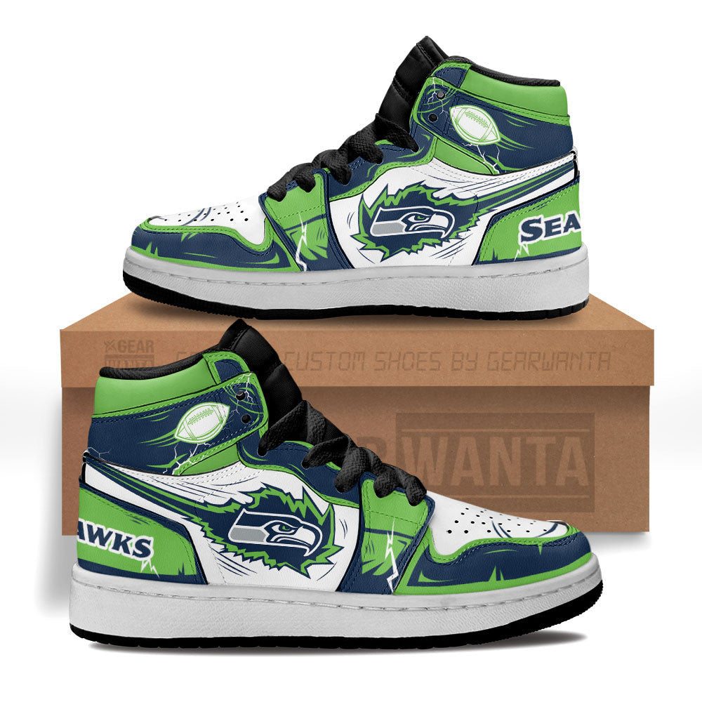 Seattle Seahawks Kid J1s Sneakers Custom Grabiiva
