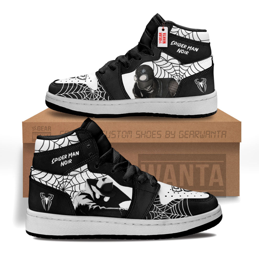 Spider-Man Noir Spider-Verse Kid J1s Sneakers Custom For Kids Grabiiva