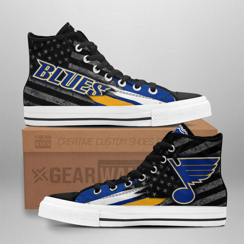 St. Louis Blues High Top Shoes Custom American Flag Sneakers Grabiiva