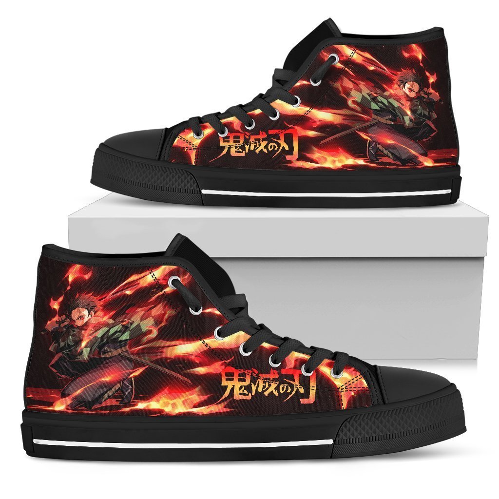 Tanjiro Fire Breathing Sneakers High Top Custom Demon Slayer Anime Shoes Grabiiva