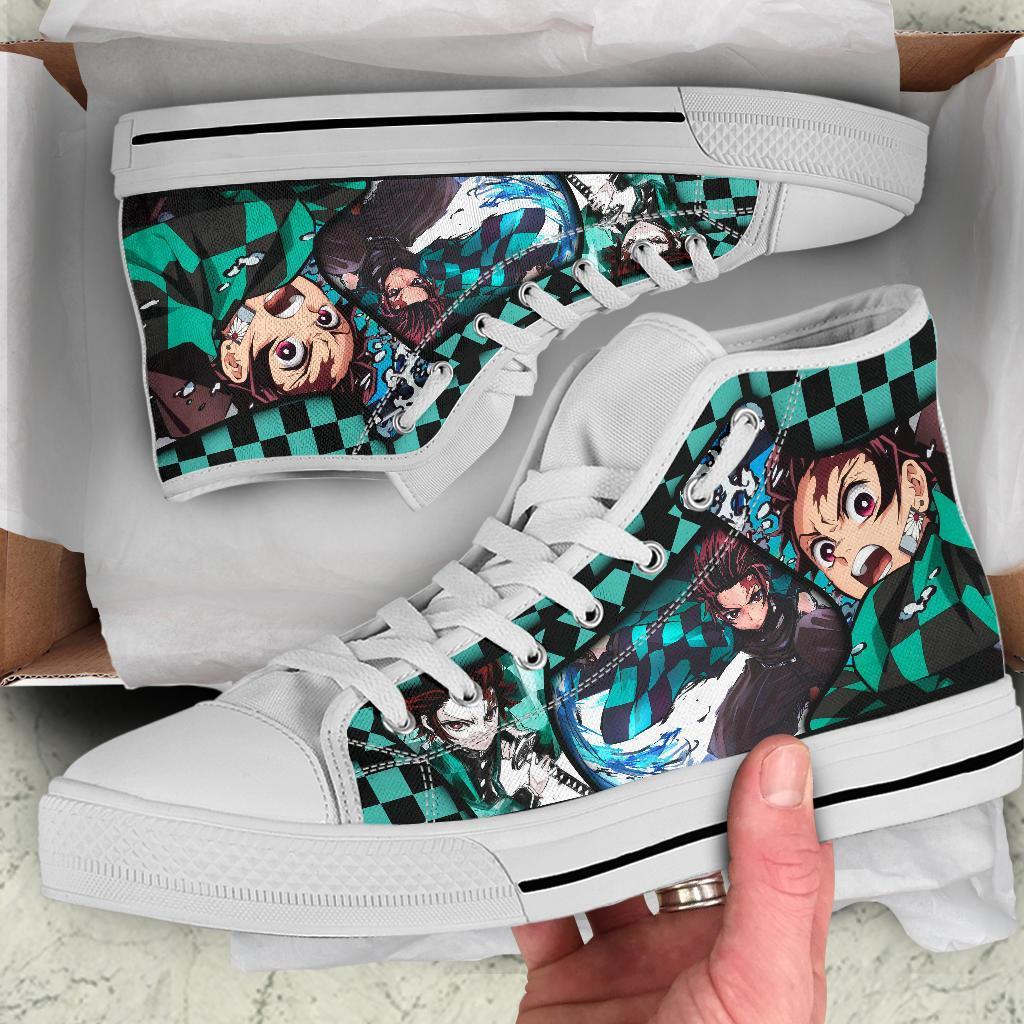 Tanjiro Water Breathing Sneakers High Top Custom Anime Demon Slayer Shoes Grabiiva