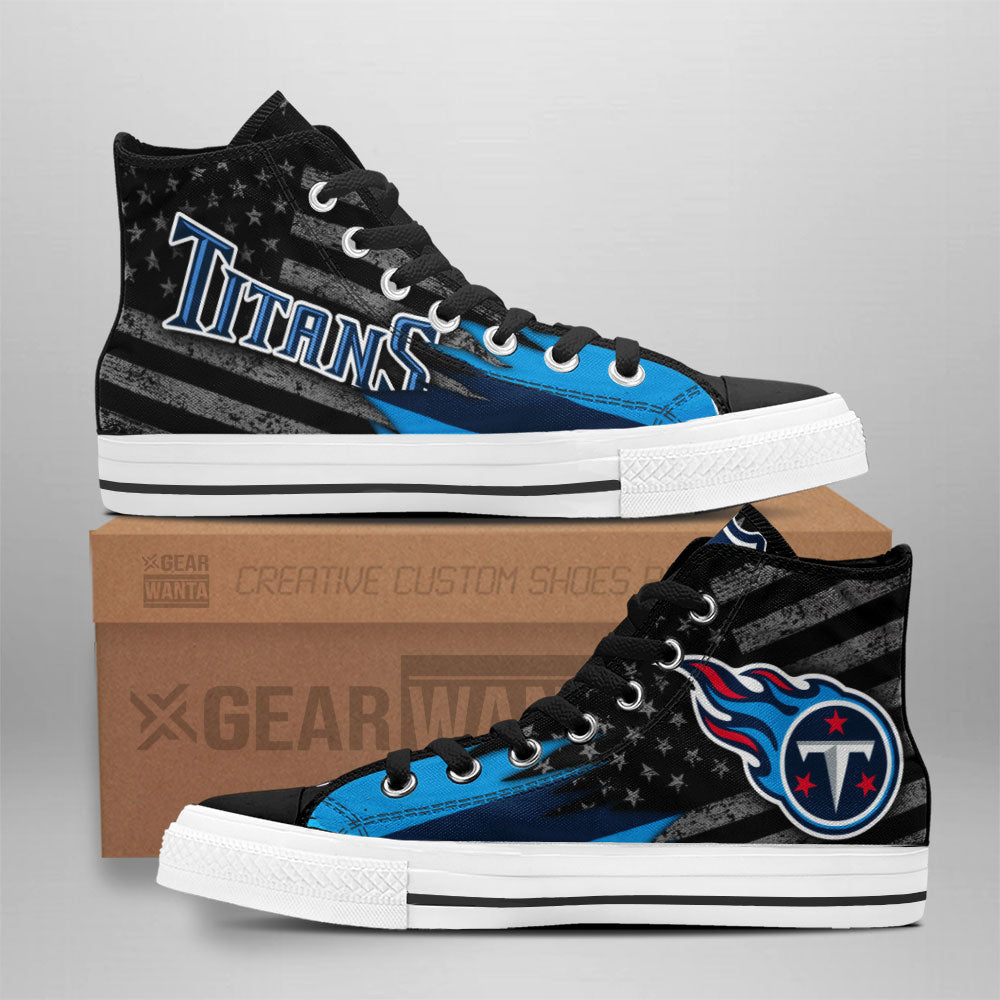 Tennessee Titans High Top Shoes Custom American Flag Sneakers Grabiiva