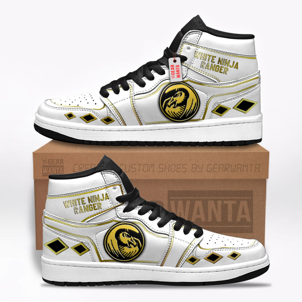 White Ninja Ranger Mighty Morphin Kid J1s Sneakers Custom For Kids Grabiiva