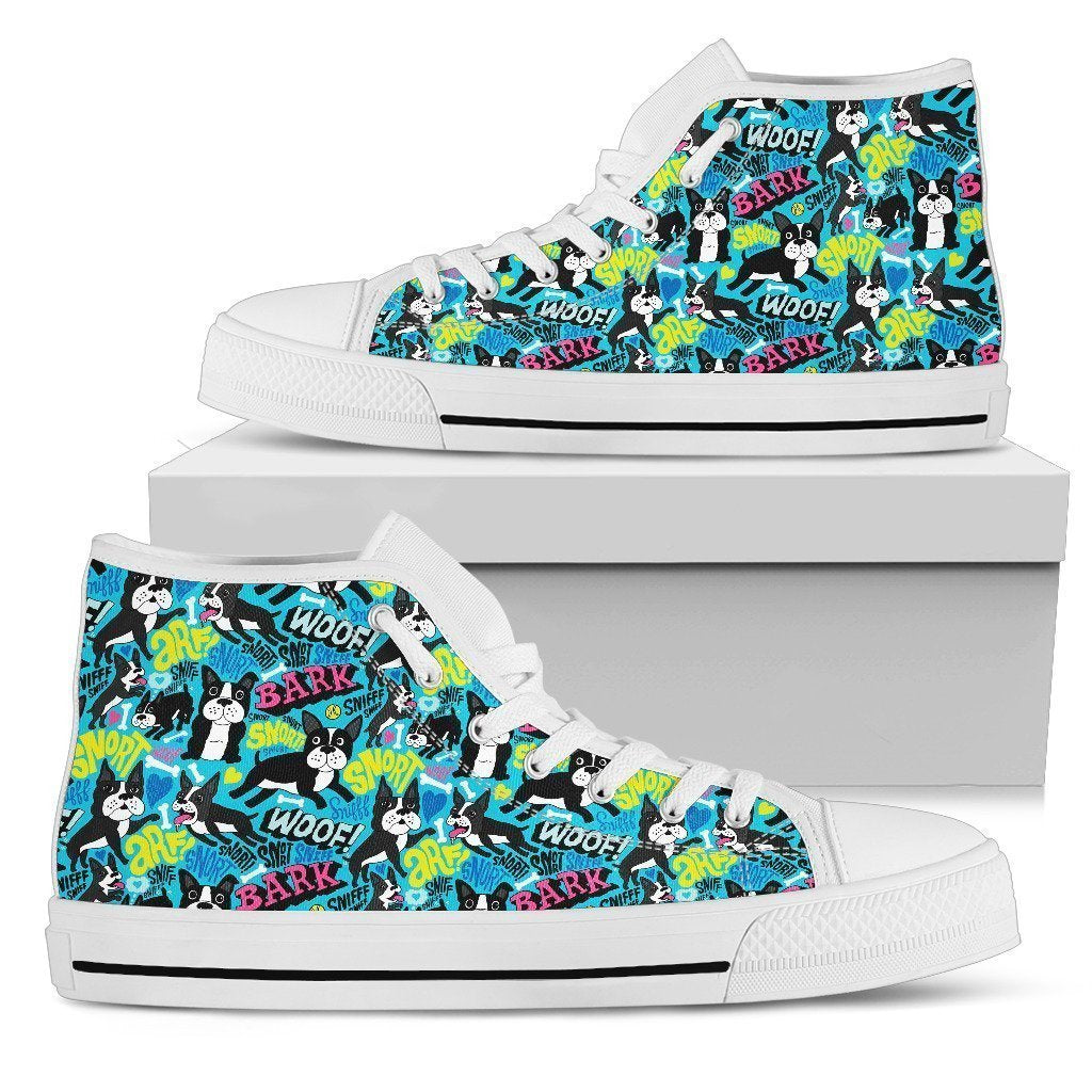 Woof Bark Boston Terrier Sneakers High Top For Women Grabiiva